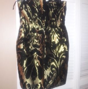 H&M Black and Gold Brocade Strapless Dress
